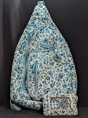 VERA BRADLEY Iconic Sling Backpack Bag CLOUD VINE Aqua Blue Floral Crossbody... • $50