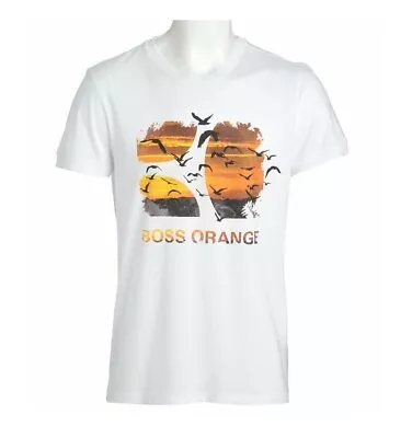 £39 • Buy New Hugo Boss Mens White Sunset Beach Eagle Hawk Gul Birds Jeans T-shirt Top XL