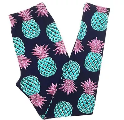 Buttery Soft Navy Blue PINEAPPLE Leggings Tall & Curvy XL Plus Size Pineapple TC • $25.99