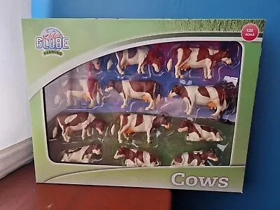 Kids Globe Cows 1:32 Scale Brown & White Cow Set Farm Toy Toys Farming 12 Pc • £21.99