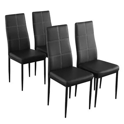 4pcs Elegant Dining Chairs With 6 Grids Decoration Backrest White Cushion Black • $121.16