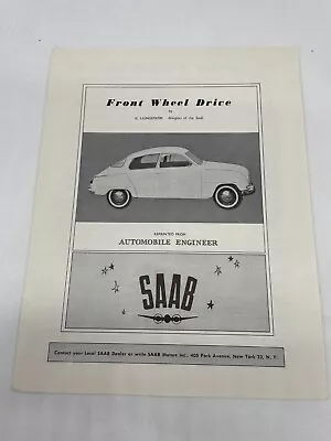 SAAB Front Wheel Drive Reprint From Automotive Engineer Dealer Brochure Training • $17.74