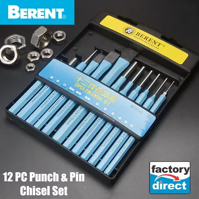 $25.20 • Buy 12PC BERENT Cold Center Taper CRV Pin Punch & Chisel Set Tool Kit