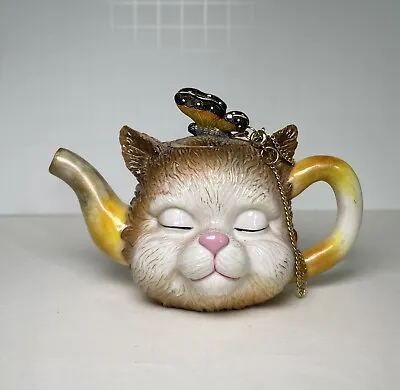 Vintage Nini Cat Face Miniature Teapot With Safety Chain Lid  Hand Painted • $18