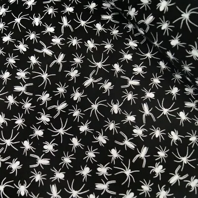 Halloween Fabric Ploycotton Black & White Spooky Spiders Fabric Craft Fabric • £2.55