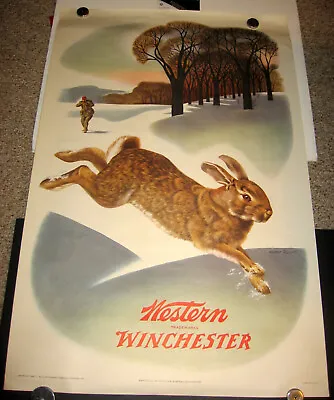 Original Vintage 1955 Western Winchester Rabbit Hunting Poster • $385.95