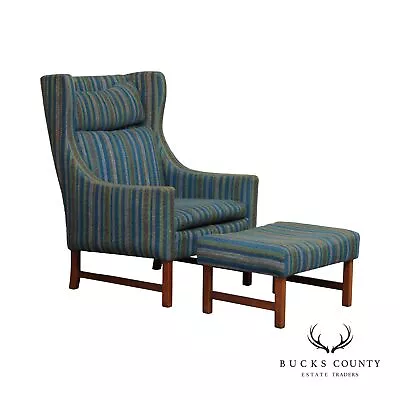 Mid Century Modern Custom Upholstered Winged Lounge Chair And Ottoman • $2395