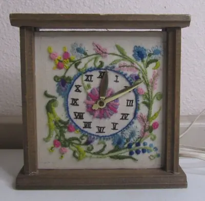 Vintage Floral Crewel Embroidery Electric Clock Working • $22.95