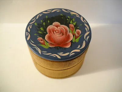 Vintage Treenware Tole Painted Folk Art Wooden Round Trinket Box W/Rose Country • $9.99