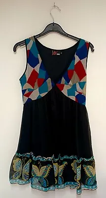 Yumi Dress Size Small Black Multi Butterfly  Boho 70s Style Festival Spring  • £12.49