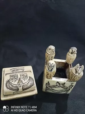 UNIQUE ANCIENT EGYPTIAN Stone Statue Canopic Jars Box Isis Anubis Handmade • £66.59