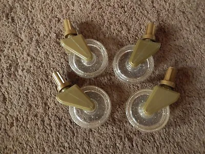 4 Vintage Clear Plastic Acrylic Gold Fleck Glitter Casters 2  Diameter Wheel • $20