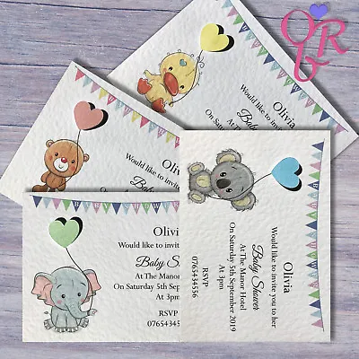 10 Cute Baby Shower Invitations Personalised Handmade With Pearlescent Heart • £3.85