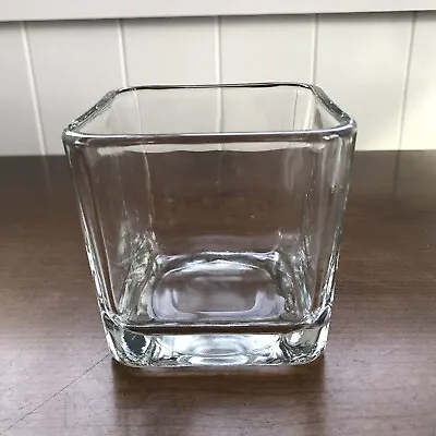 £6.33 • Buy Square Cube Heavy Glass Vase Candle Holder ~3.5” Tall