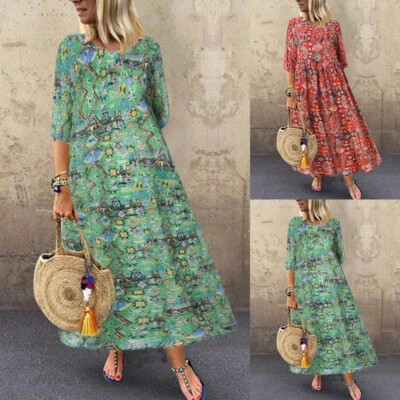 $29.95 • Buy ZANZEA Womens Short Sleeve Bohemian Hippie Summer Party Wedding Swing Maxi Dress