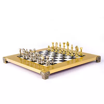 Classic Metal Staunton Small Chess Set - Brass Nickel Pawns - Gold Black Board • £159