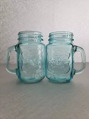 NWOT Set Of 2 Aqua Blue Refreshing Ice Cold Drink Glass Mason Drinking Jar Mugs • $10