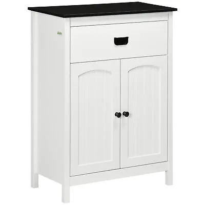 Kleankin Bathroom Storage Unit With Drawer Double Door Cabinet Adjustable Shelf • £54.99