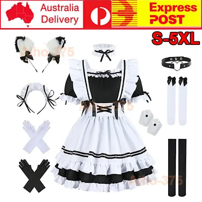 Womens Anime French Maid Apron Lolita Fancy Dress Cosplay Costume Cat Ear Party • $45.99