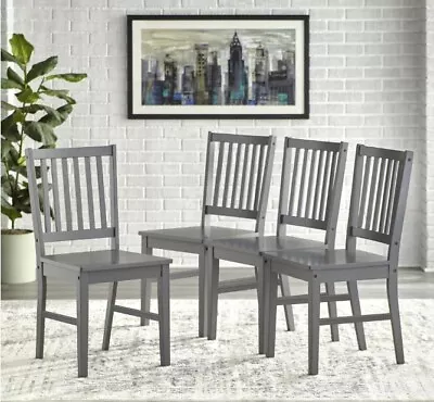 Simple Living Solid Wood Slat Back Dining Chairs Set Of 4 Grey Kitchen Durable • $159.88