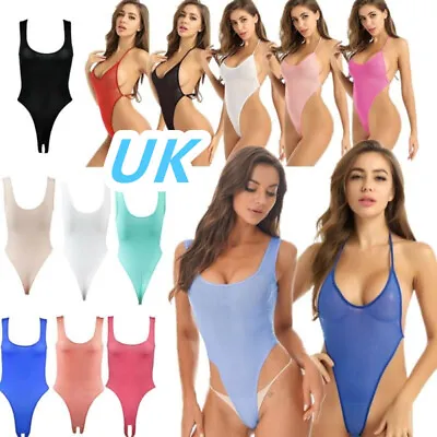UK Women One Piece Bikini Bodysuit High Cut Thong Sleeveless Leotard Jumpsuits • £9.59