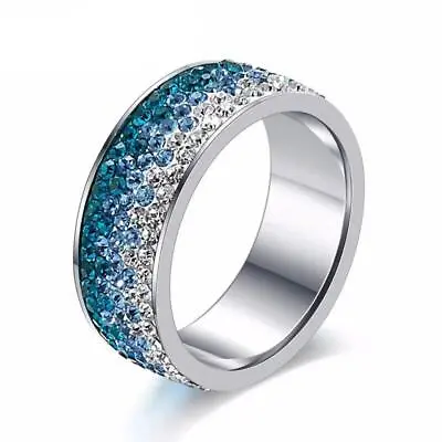 Men Women Stainless Steel Crystal Band Ring Gold Silver Wedding Band Ring SZ6-12 • $6.99