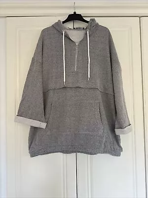 Zara Grey Oversized 1/4 Zip Hoodie Size Uk L • £11.99