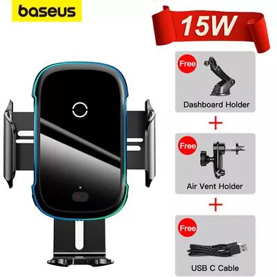 Baseus 15W Car Wireless Charger Infrared Fast Charging Mount Stand Phone Holder • $41.99