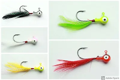 10 Pcs Hand-Tied Crappie Panfish Jigs Feather 1/32 1/16 1/8 Oz Bucktail Jigheads • $7.99