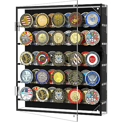 Military Challenge Coin Pin Medal Display Case Cabinet Wall Rack W/Door Coin45 • £19.90