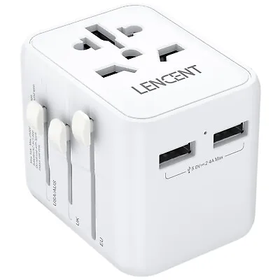 $22.99 • Buy LENCENT Universal Travel Adapter AU EU UK US Plug Charger W/ 2 USB Port White
