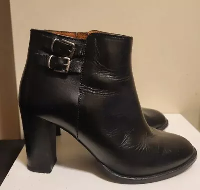 Madewell 1937 Black Leather Side Buckle Heeled Ankle Boots Size 7.5 MSRP $169 • $59.99