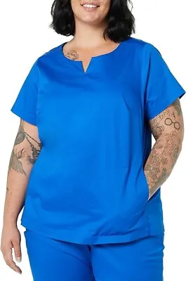 Amazon Essentials Women's Classic Fit Split Neck Crew Scrub Top 2XL Royal Blue • $8.40