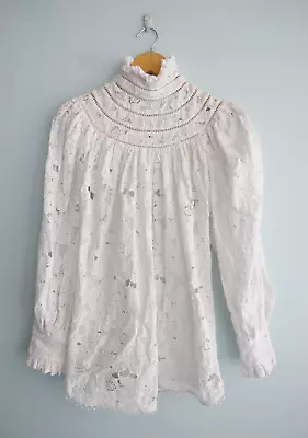 ZIMMERMANN Womens Master Chemisette Blouse 3 AU 14 White Floral Embroidered Boho • $225