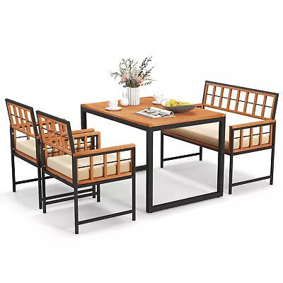 4 Piece Patio Dining Set Outdoor Wood Dining Furniture W/ 2 Chairs & 1 Loveseat • $369.99