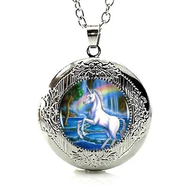 Fairy Unicorn Moon Silver Photo Locket Pendant Chain Necklace Free Gift Bag • $17.99