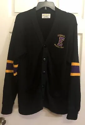 VTG Bristol Products Cardigan Varsity Letter Black Purple/gold Everman ISD • $15