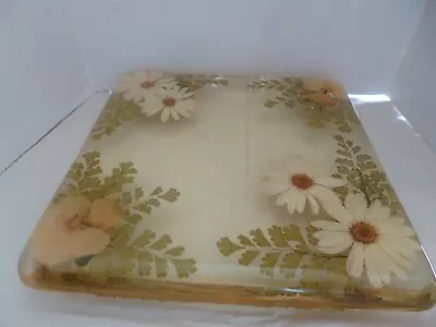 Vintage Floral Square Lucite Resin Daisy Flowers Dried Footed Trivet • $10