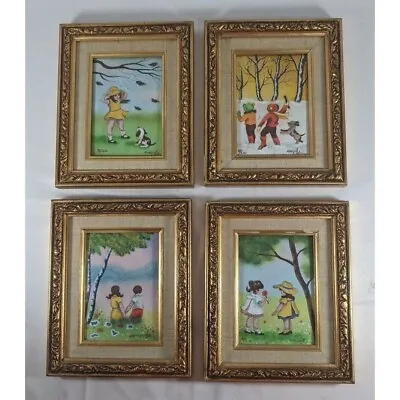 Vintage Enamel On Copper  Art Dom Mingolla 4 Seasons Numbered Signed Set Of Four • $480.80