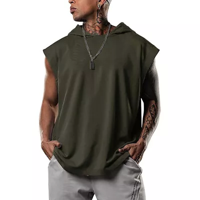 Mens Workout Hoodie Sleeveless Vest Muscle Tank Tops Gym Fitness Short Sleeve Ṅ • $15.77