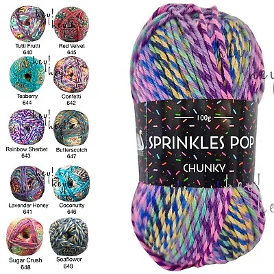 Cygnet Yarn SPRINKLES POP Chunky 100% Acrylic Multicoloured Wool 100g Ball • £4.50