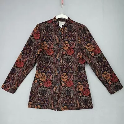 Vintage Coldwater Creek Brocade Jacket Womens S Multicolor Boho Chic Twill USA • $24.48