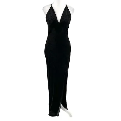 ASTR The Label Stretch Velvet Thigh-Slit Open Back Maxi Dress Black Size Medium • $44.95