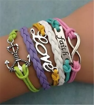 New Braided Bracelet Infinity Friendship Multilayer Charm Leather Bracelets TK42 • $1.44