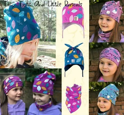 Baby Girls Toddlers Spring Autumn Cotton Elastic Beanie Hat Cap Scarf 0 -8 Years • £5.80