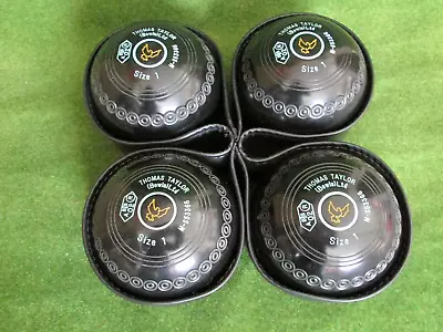 Set Of Four - Taylor Lignoid - Size 1 - Lawn Bowls - Black - Dated 02 • £41