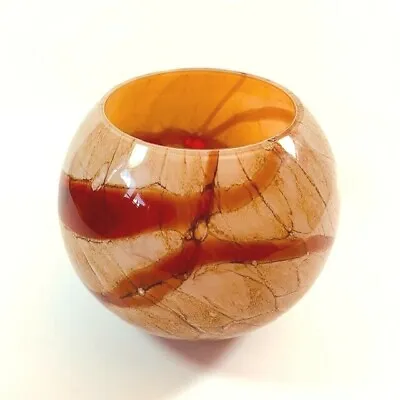 Vase Makora Krosno Blown Glass Poland Round Burgundy Tan Modern  5.5  X  6.5  • $29