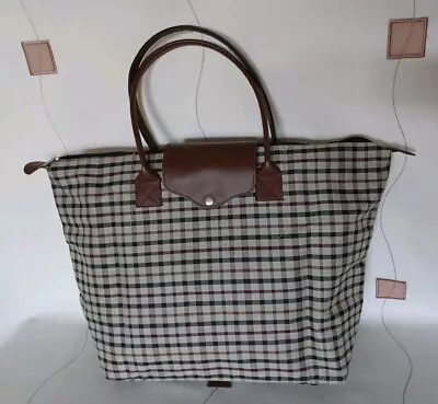 Shopping Shoulder Hand Bag Tote Travel Folding Check Plaid Large Big   • £9.95