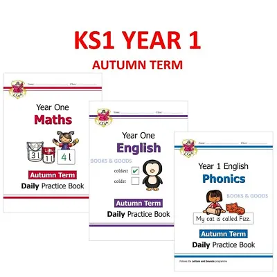 KS1 Year 1 Daily Practice Book Maths Phonics English 3 Books Autumn Ages 5-6 Cgp • £18.99