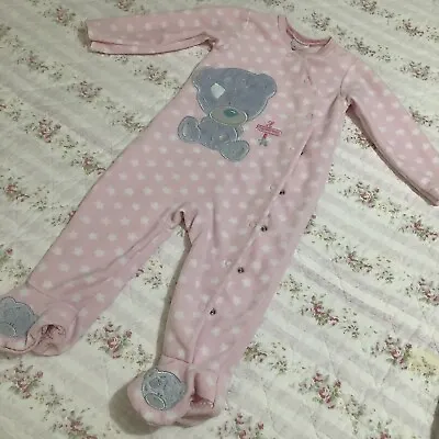 Baby Girls Tiny Tatty Teddy Pink Supersoft Fleece Sleepsuit Babygrow 9-12 Months • £9